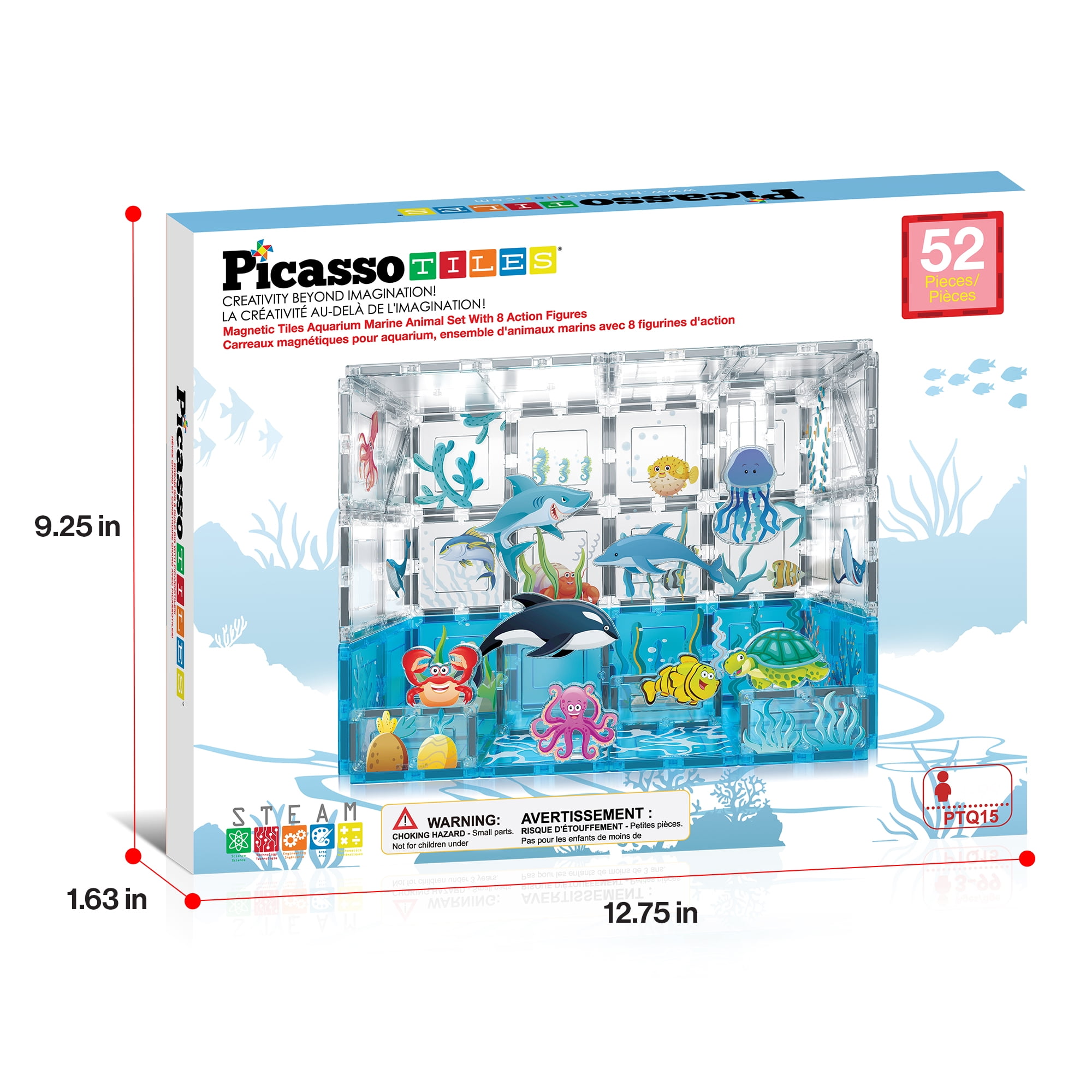 PICASSO TILES Magnetic Building Blocks Set for Kids, 52PCS Marine
