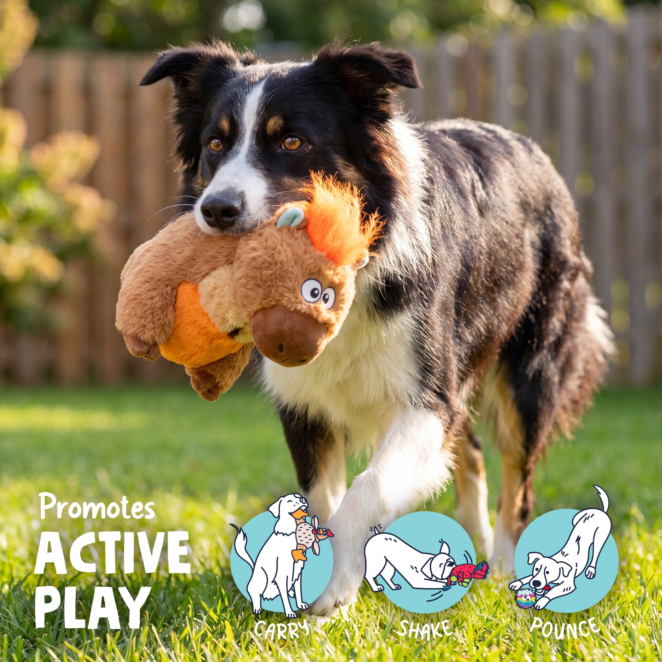 goDog Silent Squeak Capybara Ultrasonic Squeaky Dog Toy, Plush with Chew Guard Technology, Medium