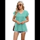 thumbnail image 2 of Blusas de Mujer de Corta de Verano, Informales, con Cuello en V, Blusas Lisas, Túnicas Plisadas Verde M, 2 of 9