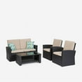 thumbnail image 5 of Cloud Mountain 4-Pc Patio Outdoor Furniture in Black Wicker and Khaki Cushions, 5 of 9