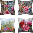 thumbnail image 1 of Set of 4 Vivid Flowers Themed Throw Pillow Cover Decorative Spring Summer Cushion Cover 18 X 18 Inches Home Decoration, 1 of 4