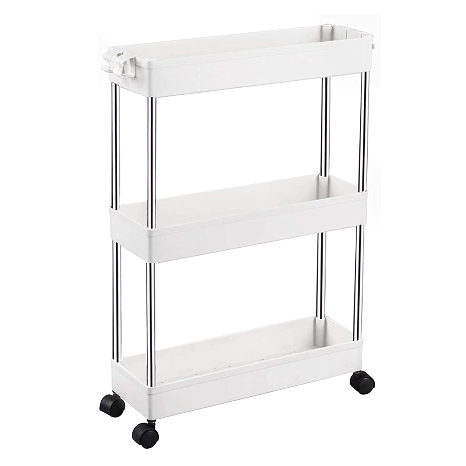 Slim Storage Shelf Cart Removable 3Tier Rolling Trolley Storage