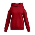 thumbnail image 5 of Lcziwo Cold Shoulder Sweatshirt for Women Cutout Long Sleeve Solid Pullover Tops Oversized Casual Trendy Fall Fashion Hoodie with Pockets Red,S, 5 of 7