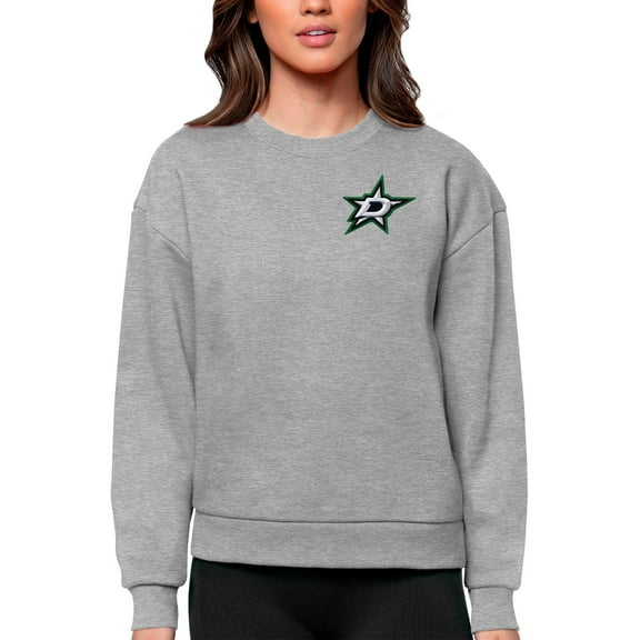 Women's Antigua Heather Gray Dallas Stars Primary Logo Victory Crewneck Pullover Sweatshirt