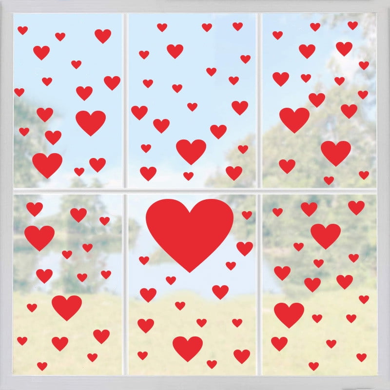 RuiJiao Hearts-Shape Valentine's Day Window Clings for Valentine's Decoration Wedding Party Birthday Party Supplies Refrigerator Stickers Toilet Stickers