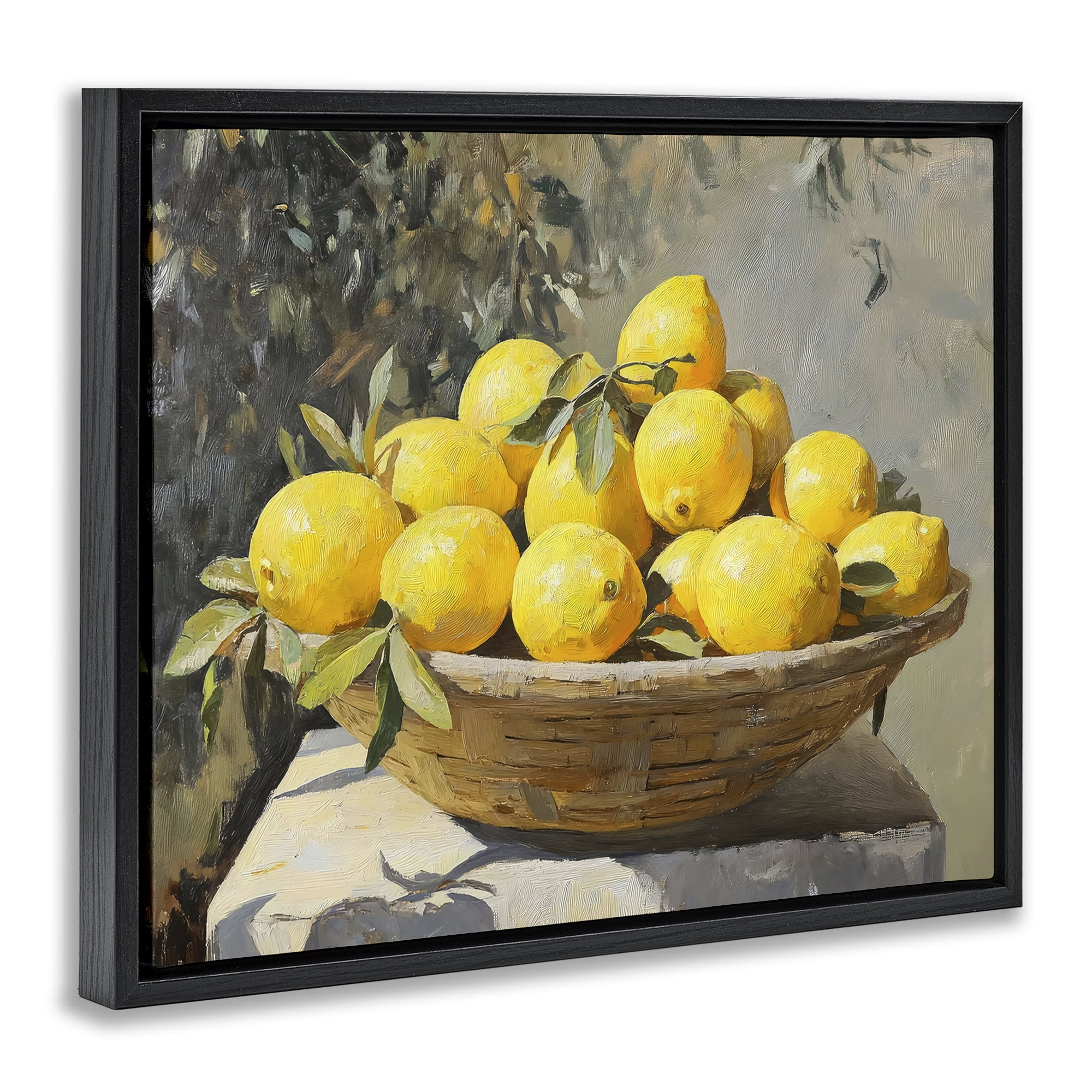 Stupell Industries Basket of Lemons in Sunlight Black Framed Floater Canvas Wall Art, design by Creative Studio