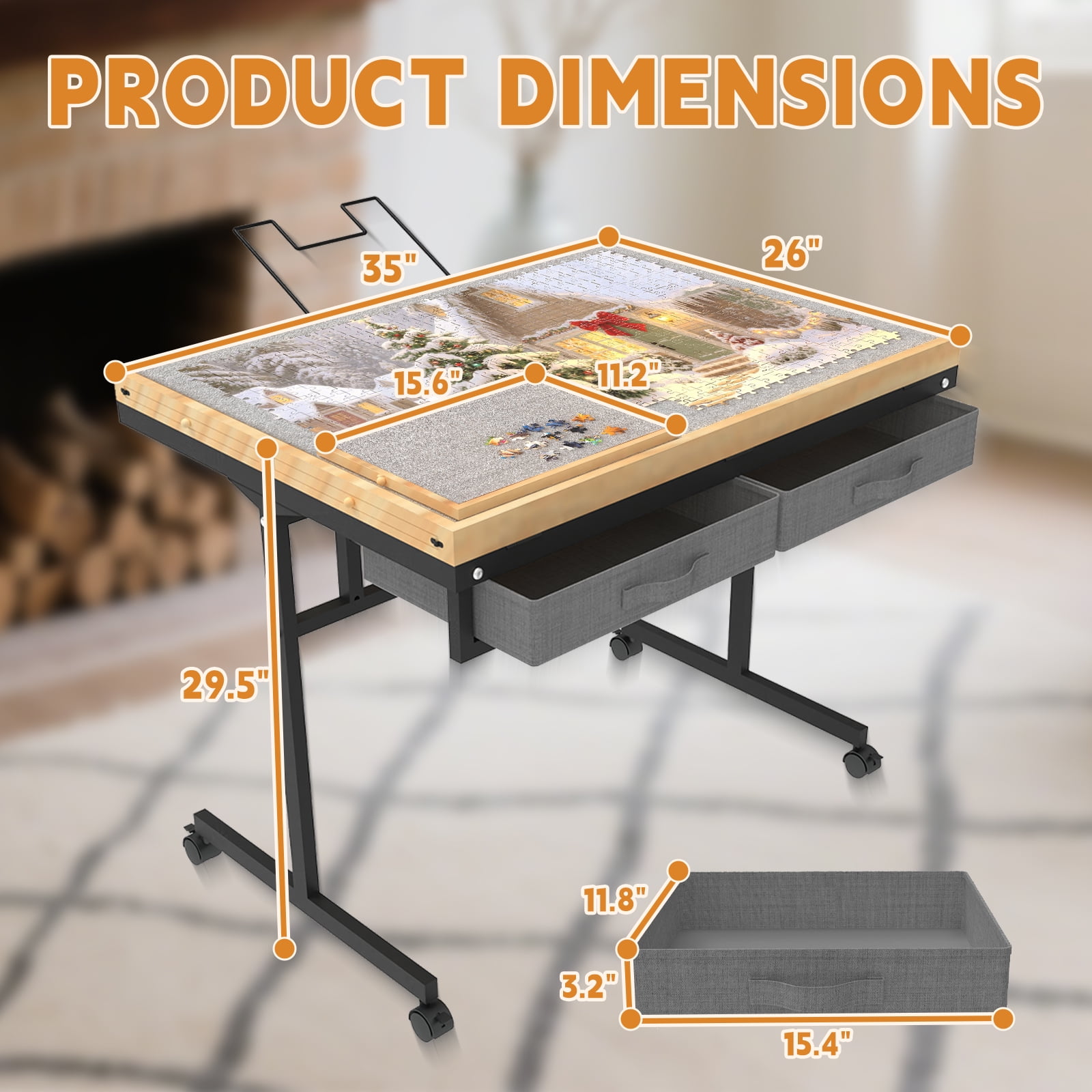 Jigsaw Puzzle Table 1500 Pieces with Drawer and Legs, Five Tilt Angle Adjustable, Portable Puzzle Table for Adults with Protective Cover, Natural Wood