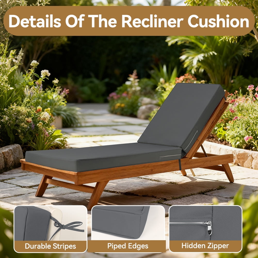 ROFIELTY 72 Inch x 21 Inch Gray Lounge Chair Cushions Outdoor Seating Cushions, Waterproof