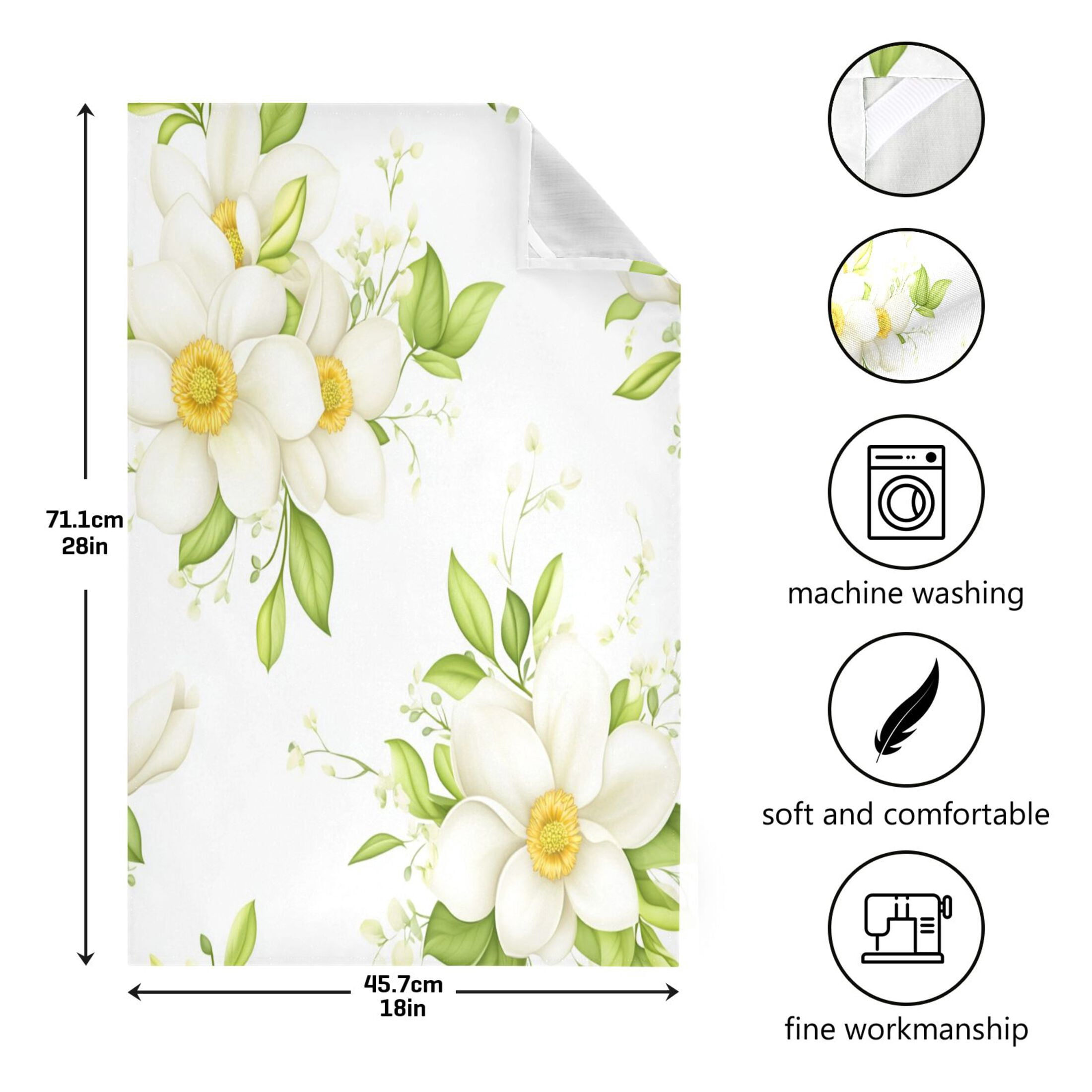 Magnolia Blooms Pattern Kitchen Towels 6-Piece Pack Tea Towels for Kitchen Decorative Waffle Design 28x18in
