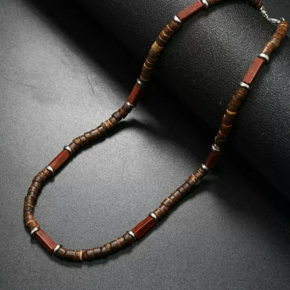 EOEMY Vintage Bohemia Ethnic Brown Coconut Shell Wood Beads Necklace Women Men Choker-5