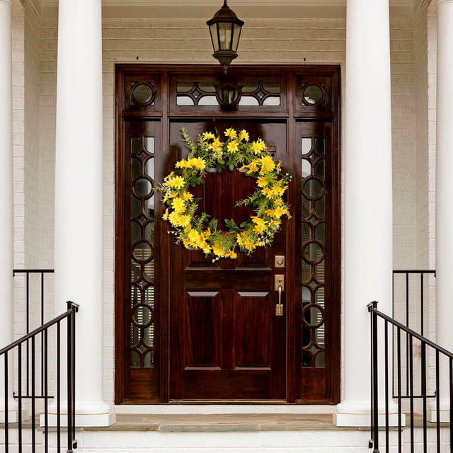 Artificial Spring Leaf Wreath for Front Door Decor Realistic Floral Hoop for Year-Round Home Display and Welcome Decor
