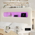thumbnail image 3 of Homfa Queen Size Velvet Upholstered Bed with LED Lights & 2 Drawers, Storage Headboard Platform Bed Frame with USB Ports & Outlets, Off-White, 3 of 9