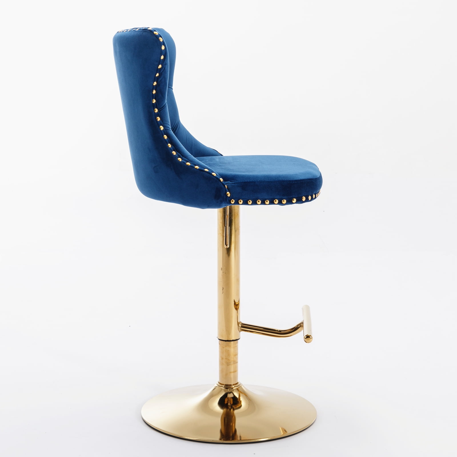 Counter Height Bar Stools from 25-33 Inch, Swivel Barstools with High Back, Button Tufted and Nailheads Trim, Velvet Upholstered Bar Chairs for Kitchen Dining Room (Blue with Gold Base,Set of 4)