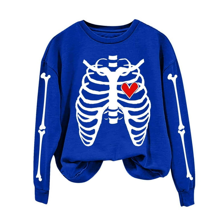 Neewe Women's Halloween Skeleton Printed Casual Crew Neck