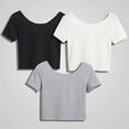 thumbnail image 3 of Holzkary Women's Short Sleeve Crop Tops, Crew Neck Slim Fitted Cropped Shirts Workout Basic Tops Women Neck Crop Tops Short Sleeve Midriff Casual Blouse T Shirt White M, 3 of 5