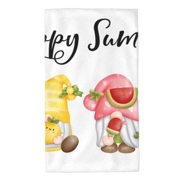 Balery Hello Summer Gnome Toalla de Microfibra Premium con Estampado – 27.5x16 pulgadas, Alta Absorción, Suave y Aterciopelada, Secado Rápido