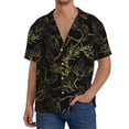 thumbnail image 3 of Honeii 's Gold Gloss Outline Floral for men's short-sleeved button-up collared shirt featuring a pocket, perfect for beach vacations, and travel adventures., 3 of 5