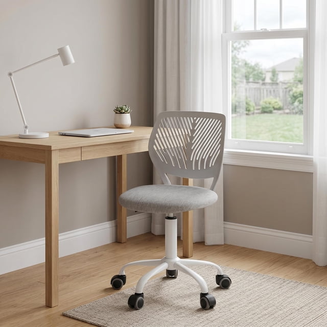 Homy Casa Kids Desk Chair, Adjustable Armless Swivel Study Chair with Wheels, Light Gray