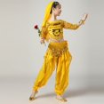 thumbnail image 5 of Girls Yellow Belly Dance Outfit 5-13 Years, Complete Kit with Sequin Coin Trim, Harem Pants & Bracelets for Dance Classes & Talent Shows,Size 11-13 T, 5 of 7
