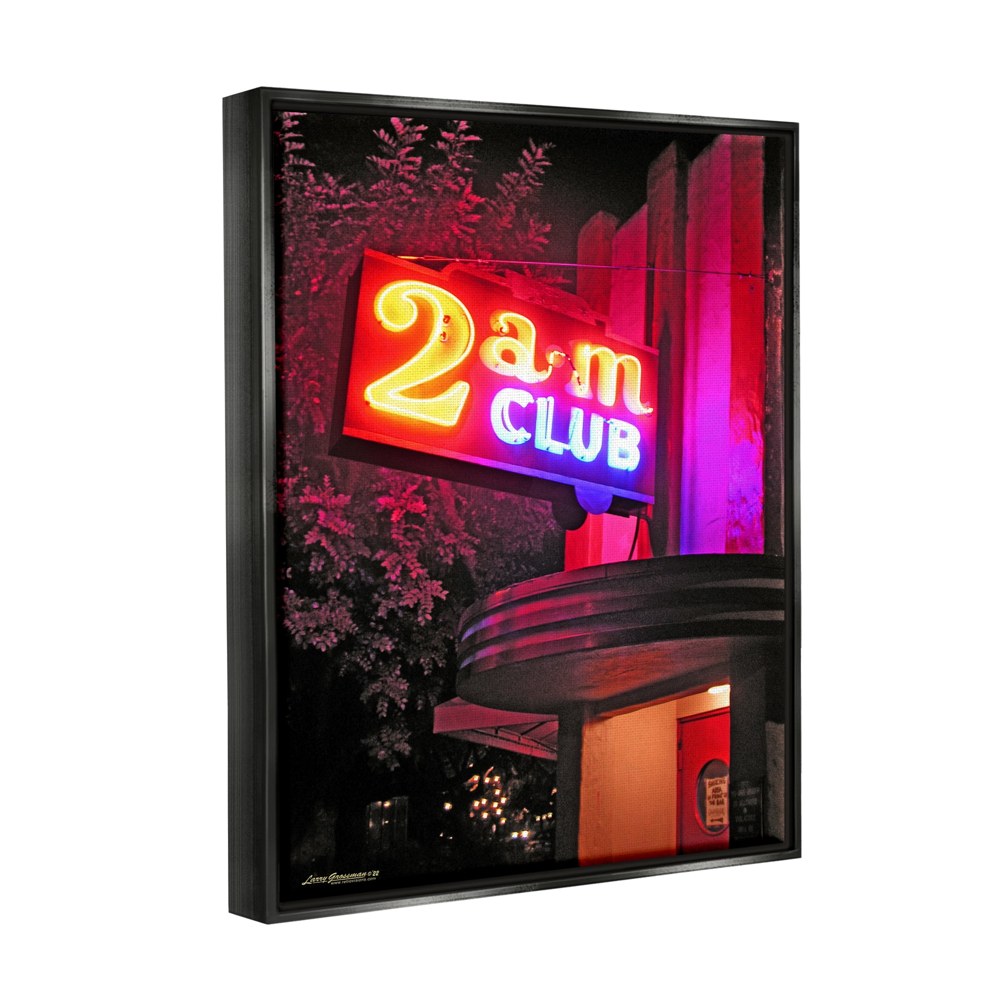 Stupell Industries Urban 2am Club Sign Travel & Places Photography Black Floater Framed Canvas Art Print Wall Art, 17 x 21