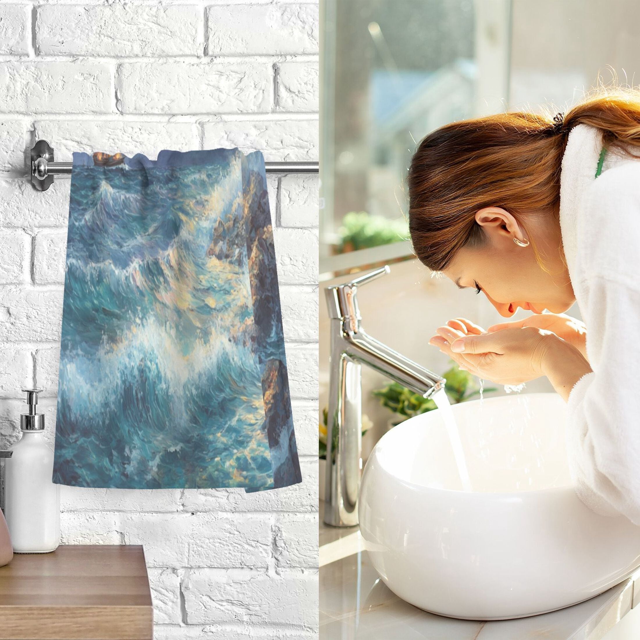 Cotton Towel Two-Piece 16x28 Inch One Sizex2 Face Towel Set Towel Set Cotton Hand Bath Towel Bathroom Beach Lighthouse at Sea