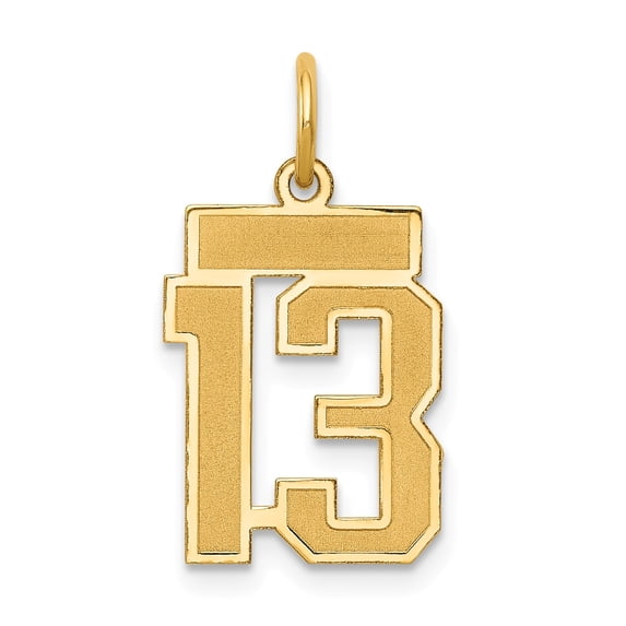 14k Small Satin Number 13 Charm in 14k Yellow Gold