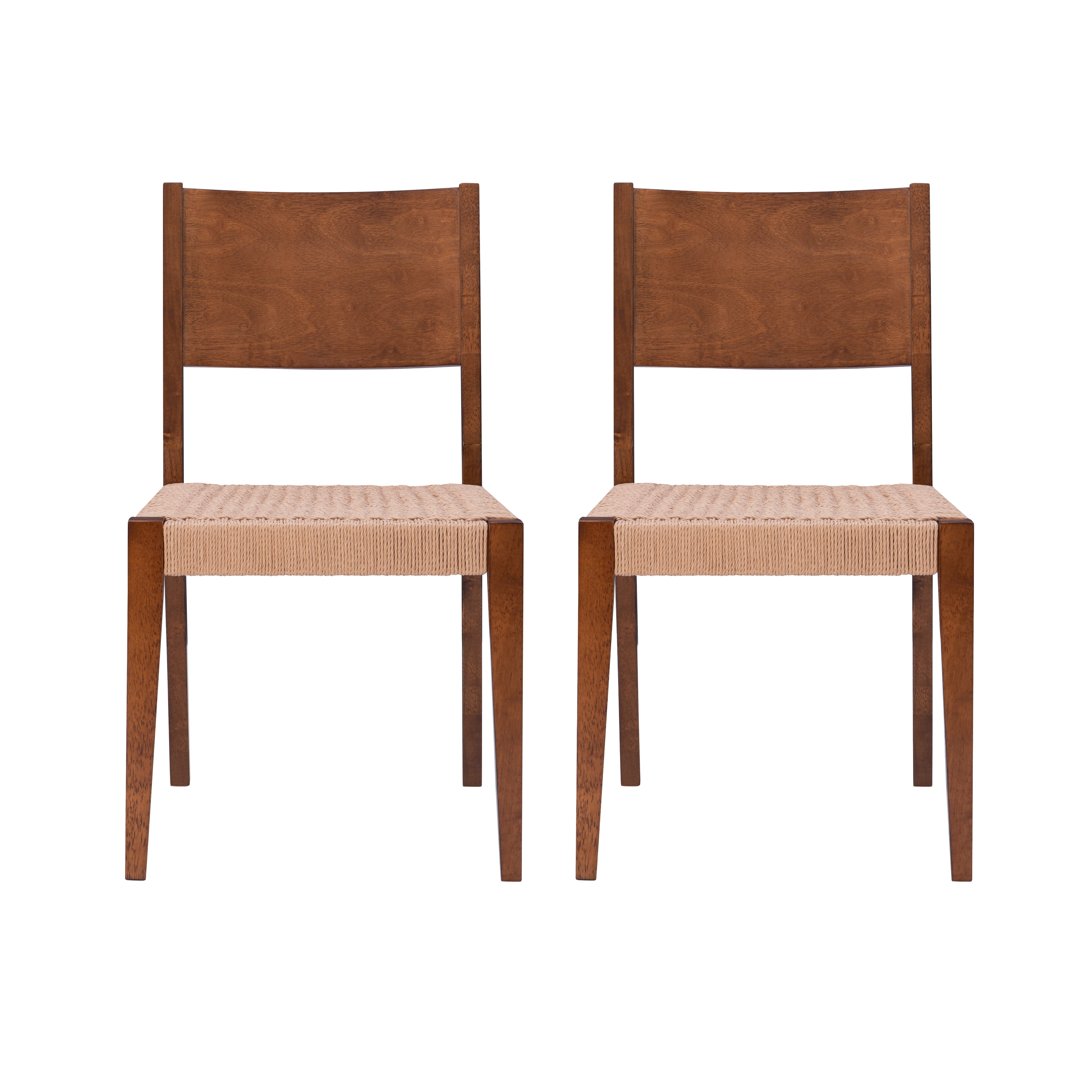 Holden Dining Chair, Set of 2, Brown with Handwoven Rope Seat