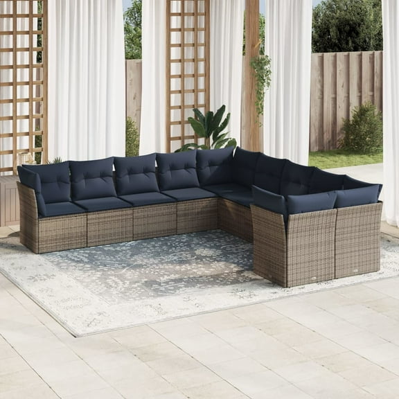 vidaXL 10 Piece Patio Sofa Set with Cushions Gray Poly Rattan