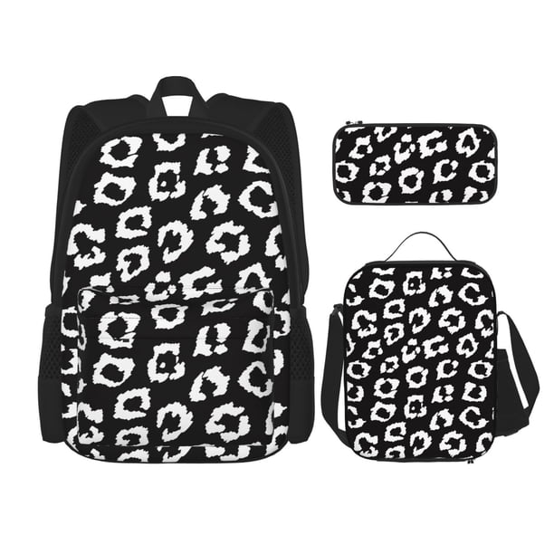 Disketp Black Leopard Mochila Estampada de Gran Capacidad con Lonchera y Estuche, Set de 3 Piezas para Estudiantes