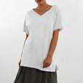 thumbnail image 2 of Kcolen Womens Shirts V Neck Short Sleeve Summer Oversized Comfy Solid Color Blouse Women's Dressy Casual Business Work Tops,White, 2 of 5