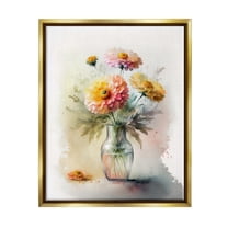 Stupell Industries Modern Dahlia Bouquet Botanical & Floral Painting Gold Floater Framed Canvas Art Print Wall Art, 25 x 31