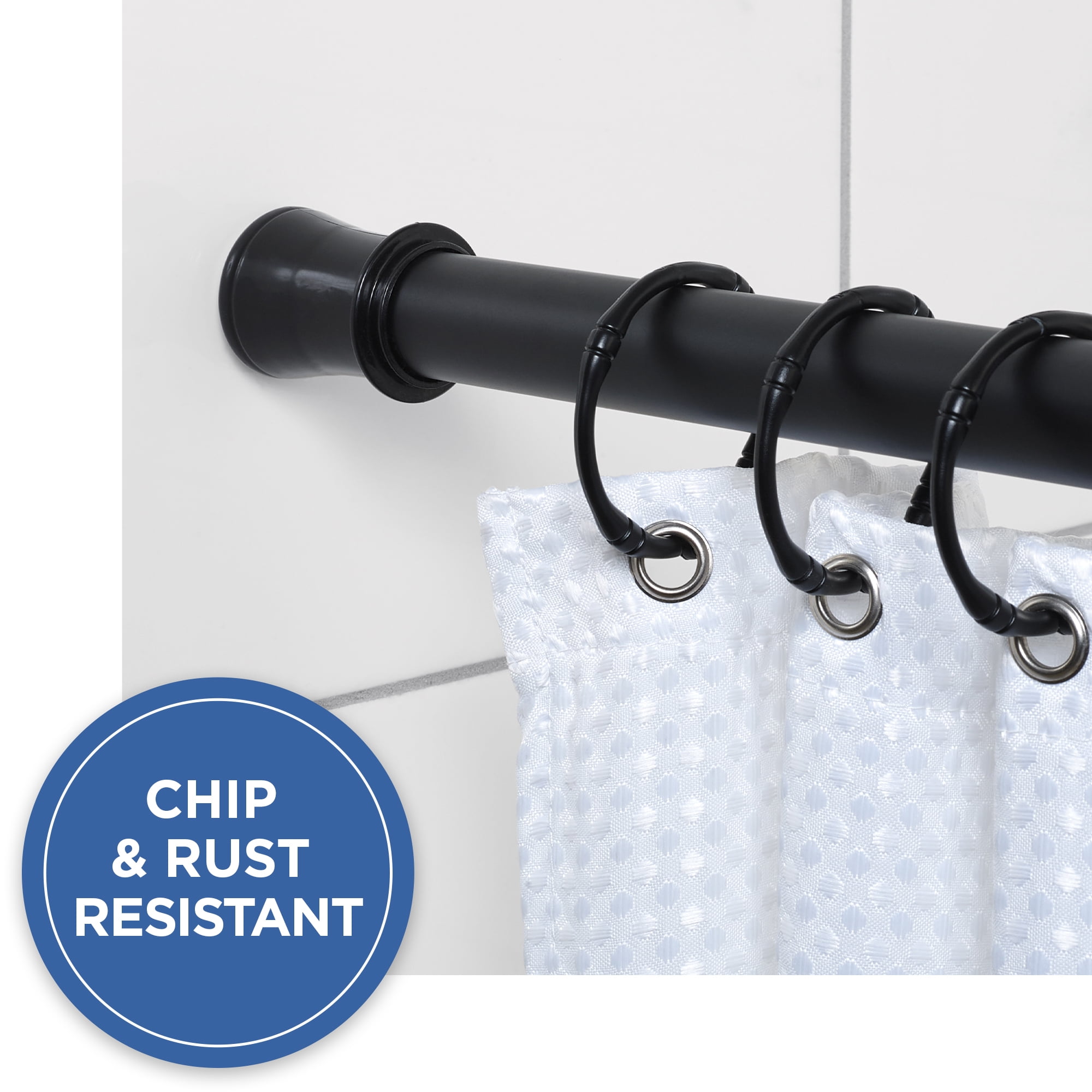Easy Hang Adjustable Shower Curtain Tension Rod, 44 to 72 in., Matte Black