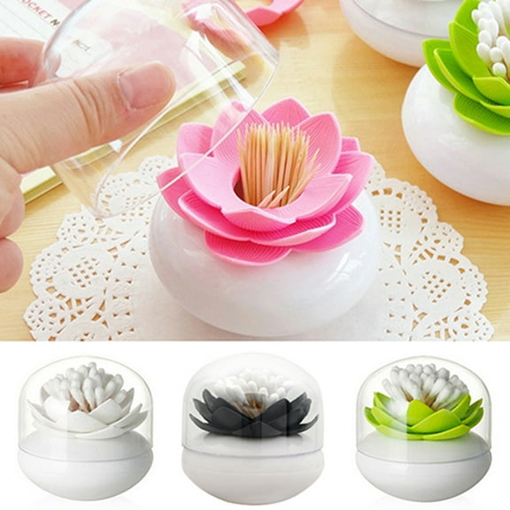 Ludlz Lotus Cotton Swab Holder, Small Q-Tips Toothpicks Storage Organizer, 1 Pc Lotus Home Decor Toothpick Cotton Bud Swab Holder Storage Box 4 Colors