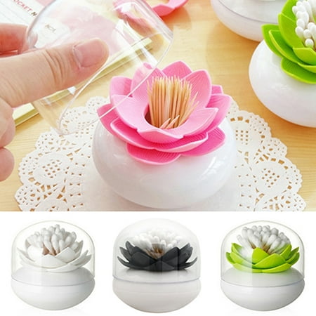 

BetterZ 4Pcs Lotus Home Decor Toothpick Cotton Bud Swab Holder Storage Box 4 Colors