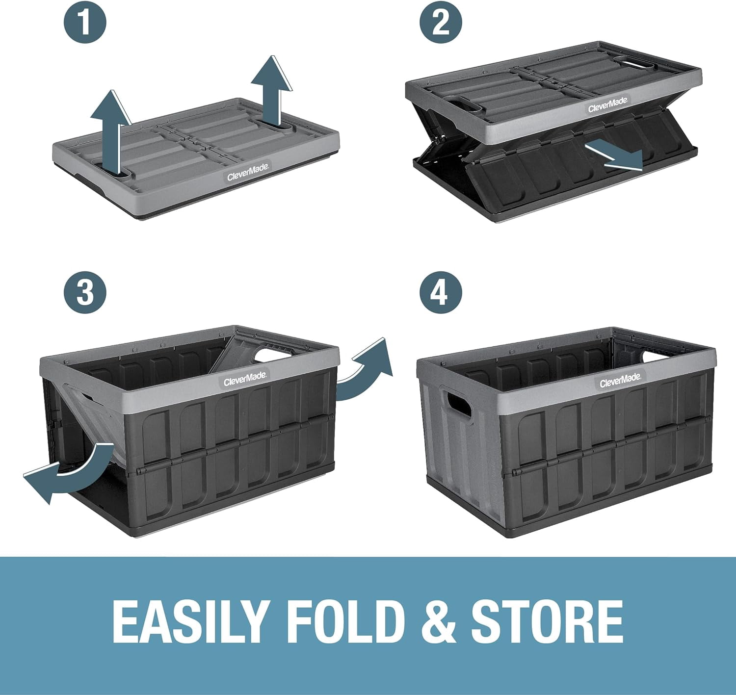 CleverMade 3 Pack Stackable Collapsible Storage Bin, No Lid - 12 Gal Stone
