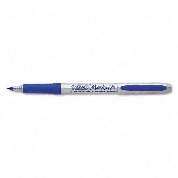 BIC Mark-It Permanent Markers, Ultra Fine Point, Blue, 12 Markers