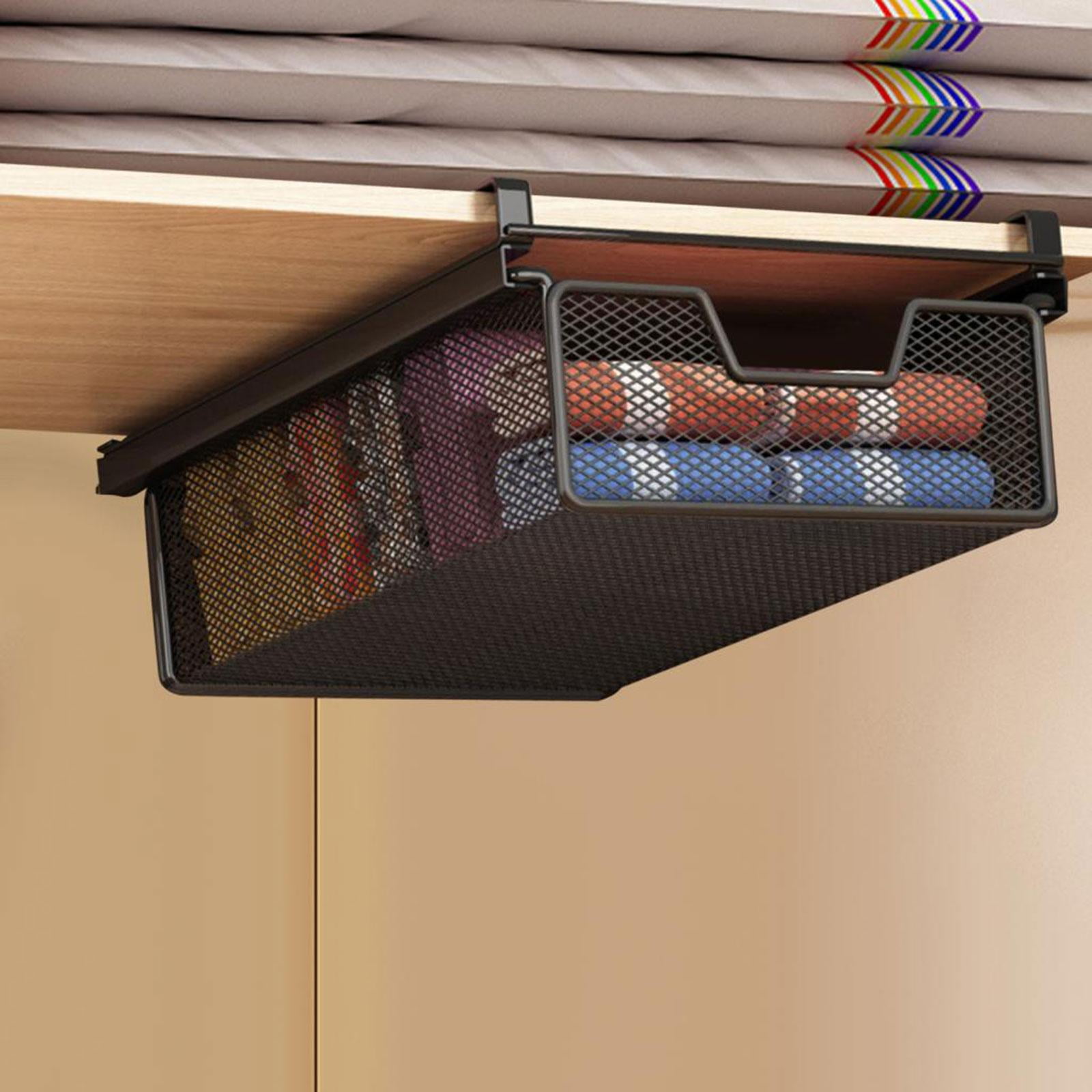 Drawer Storage Basket Under Shelf Organizer Steel Wire Mesh Pull Out Design for Desk Kitchen Counter Wardrobe