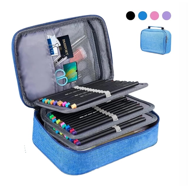 Estuche Para Lapices 72 Ranuras Lapiceras Organizadoras Modelo Azul
