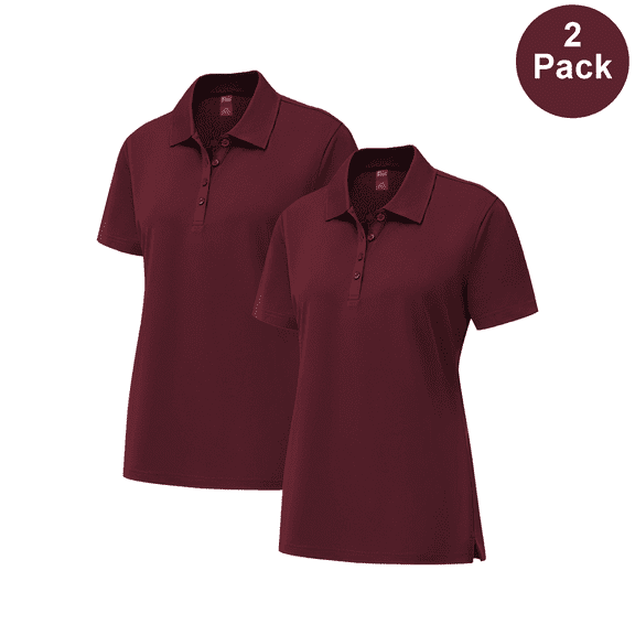 Zfeel Pure Dry Fit Poly Polo Shirt, Women Short Sleeve Moisture-Wicking Maroon Bulk Tee, S, 2 Pack