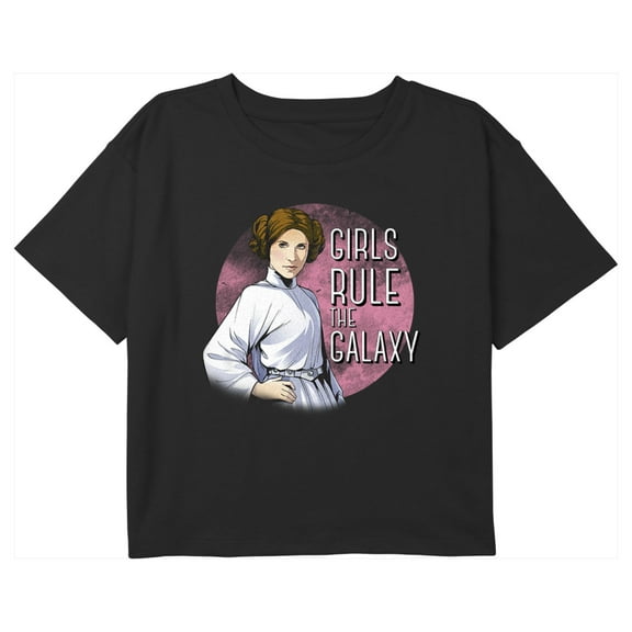 Girl's Star Wars Princess Leia Girls Run the Galaxy Cartoon Graphic Cropped T-Shirt Black X Small