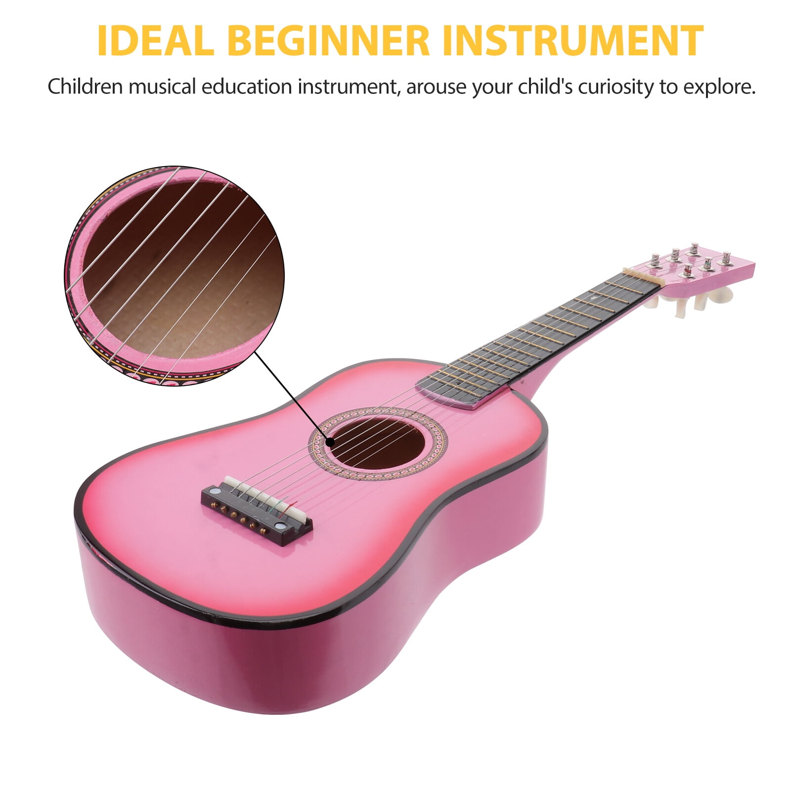 23 Inch Folk Acoustic Guitar Beginner Music Instrument 6-String Guitar Kids Toy (Pink)