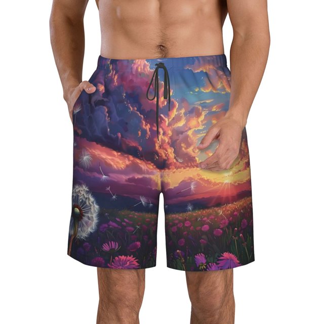 Fotbe Dreamy Dandelion Sunset Trajes de Baño Estampados para Hombre, Shorts de Verano de Secado Rápido, Ropa de Playa, Bañadores-Medium