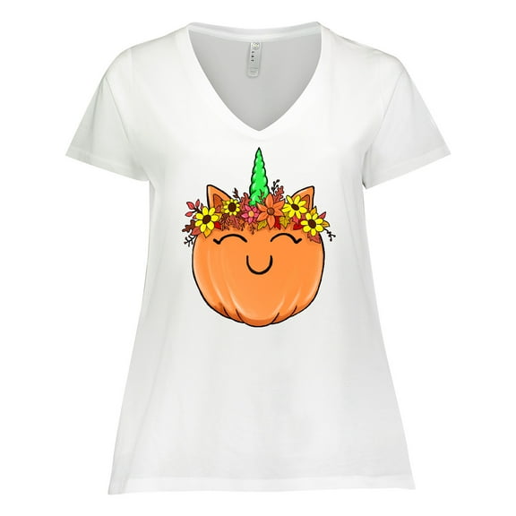 Inktastic Pumpkin Unicorn for Halloween and Thanksgiving Women's Plus Size V-Neck T-Shirt
