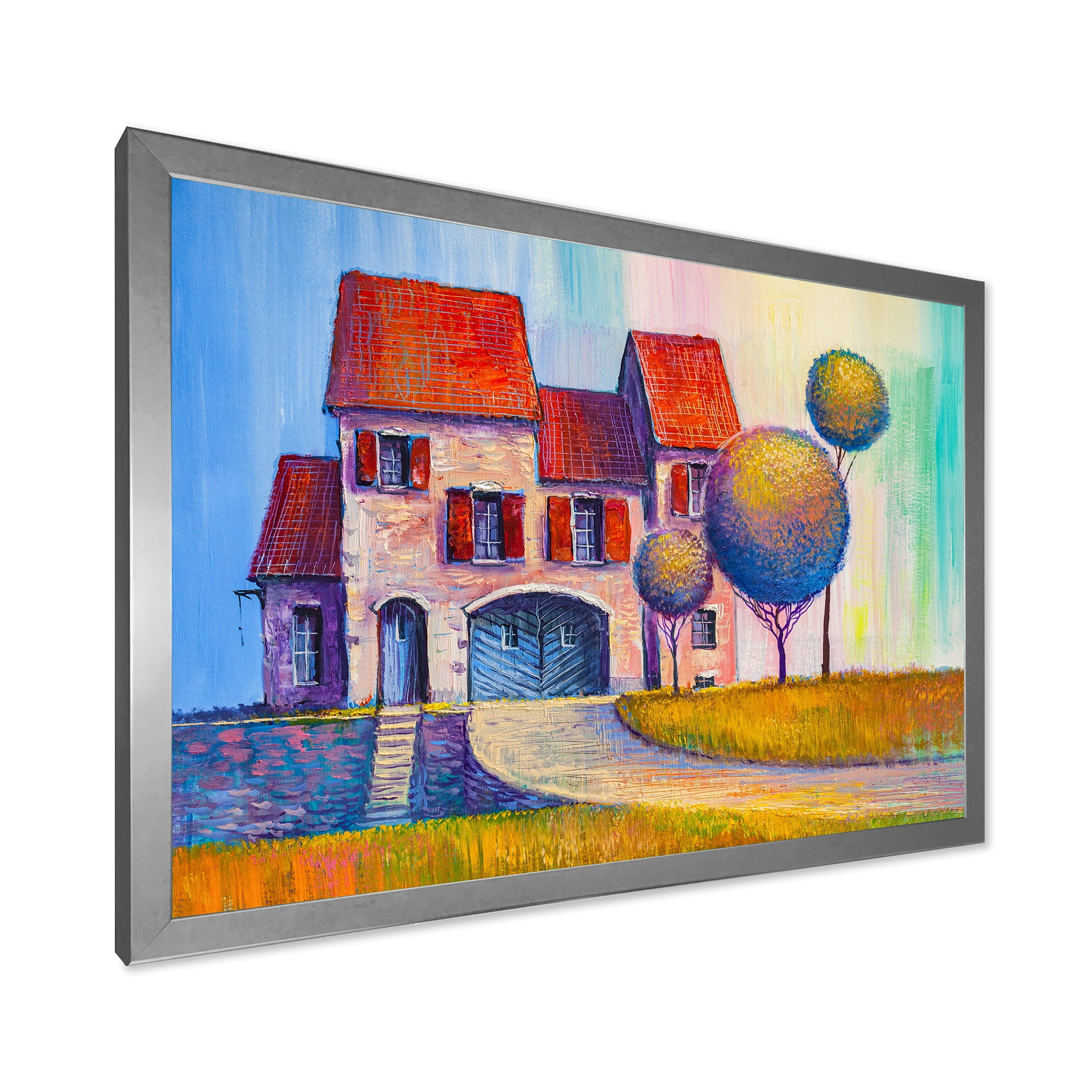 Designart 'A Red Roof House With In The Village' Modern Framed Art Print
