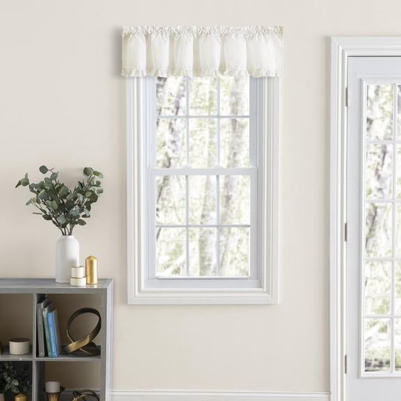 Ellis Home Classic Narrow Ruffle Natural Color Rod Pocket Valance, 74" X 12"
