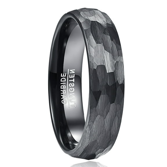 6mm Hammered Tungsten Rings for Unisex Wedding Engagement Bands Black Brushed Size 7-12