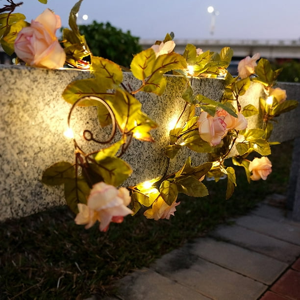 Guirlande lumineuse LED 6 fleurs en métal et tissu - Vert et Or
