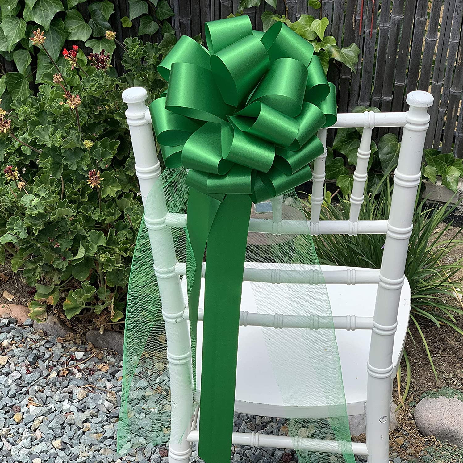 Large Emerald Green Pull Bows with Long Tulle Tails - 9" Wide, Set of 6, St. Patrick's Day, Easter, Birthday, Fundraiser, Fall, Christmas