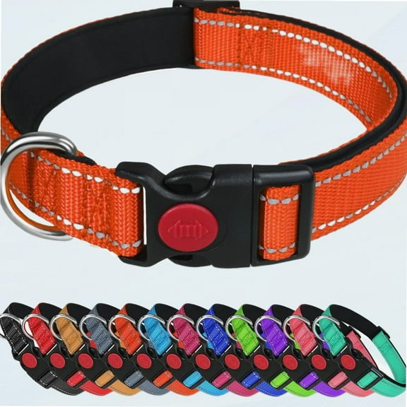 Reflective Dog Collar with Safety Lock, Adjustable Nylon Pet Collar for Extra Large Dogs Women and Men, Orange, XL