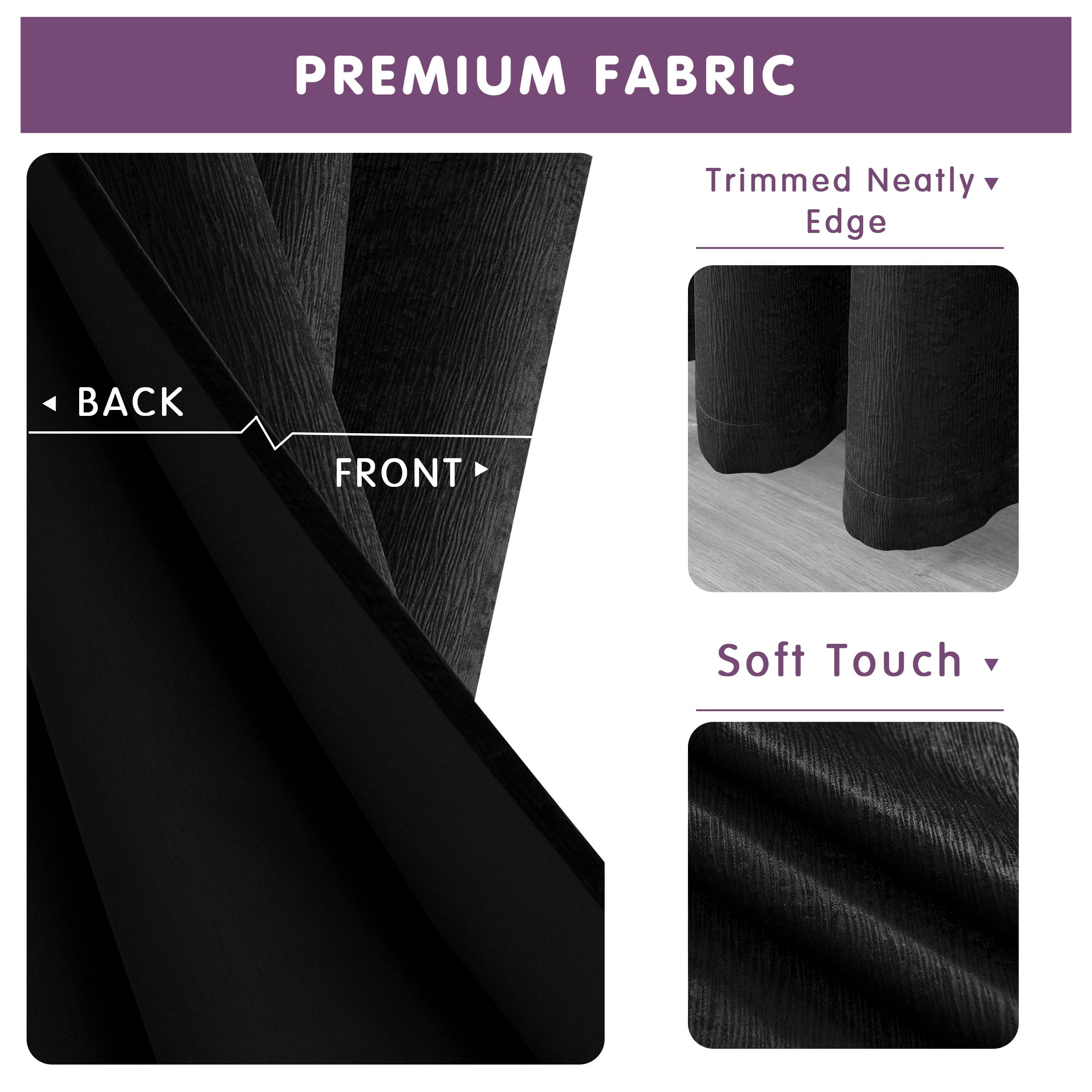 Subrtex Blackout Curtains 2 Panels Room Darkening Grommet Drapes, Black, 52"x 95"